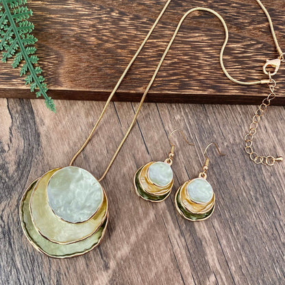Three-Layer Ring Hollow Pendant Earrings And Necklace Set