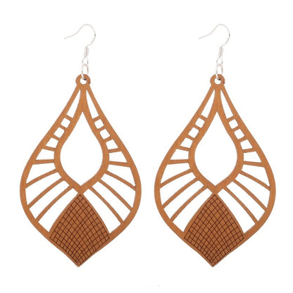 African Patterned Carved Geometric Wooden Earrings