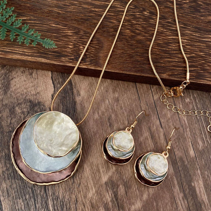 Three-Layer Ring Hollow Pendant Earrings And Necklace Set