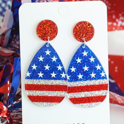 Holiday Party American Patriotic Glitter Earrings