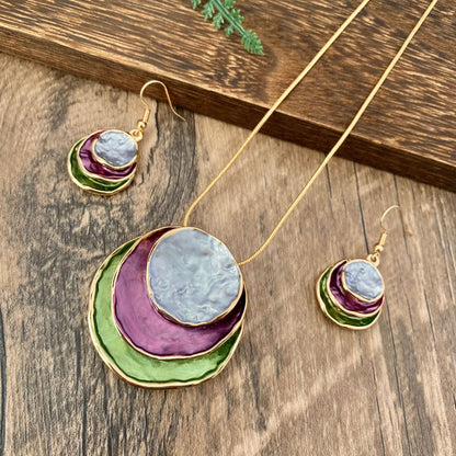 Three-Layer Ring Hollow Pendant Earrings And Necklace Set