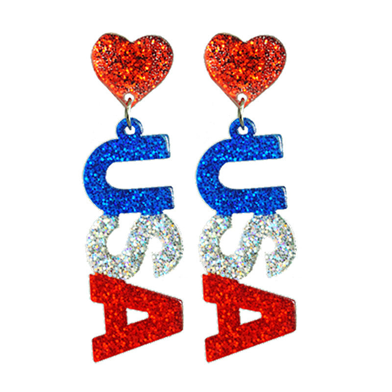 Holiday Party American Patriotic Glitter Earrings