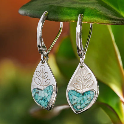 Retro Silver Turquoise Resin Hearts Drop Earrings