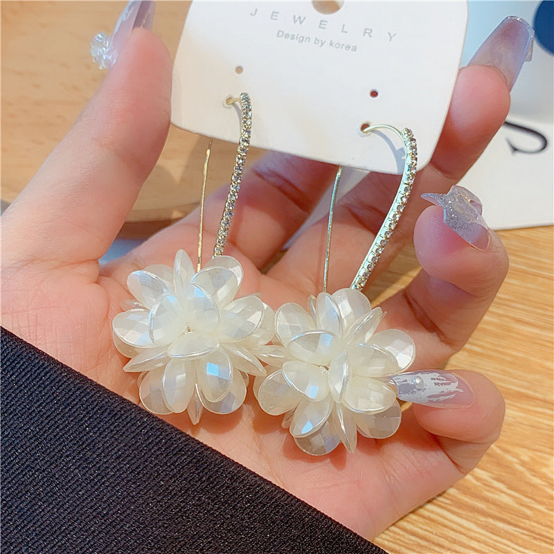 Retro Rhinestone Flower Dangle Earrings