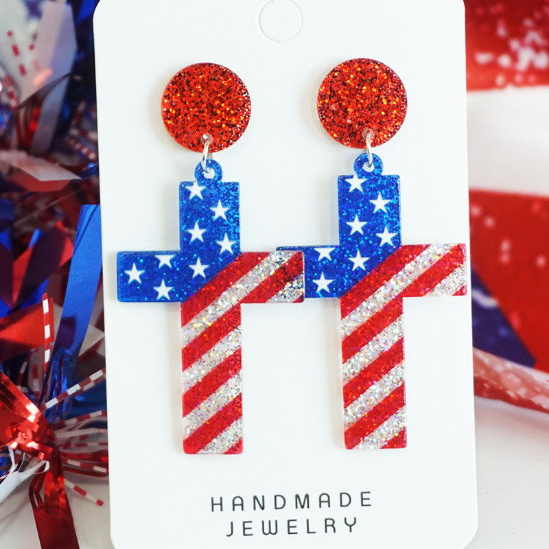 Holiday Party American Patriotic Glitter Earrings