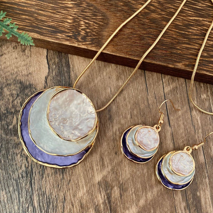 Three-Layer Ring Hollow Pendant Earrings And Necklace Set