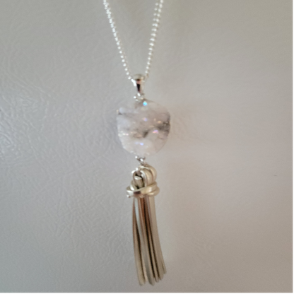 Crystal Encased Stone in Silver & Gold Necklace 20in 50cm
