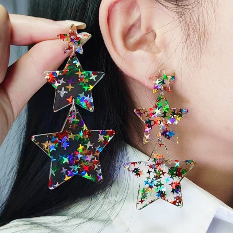 Acrylic Multi-Colored Stars and Stripes Dangle Earrings