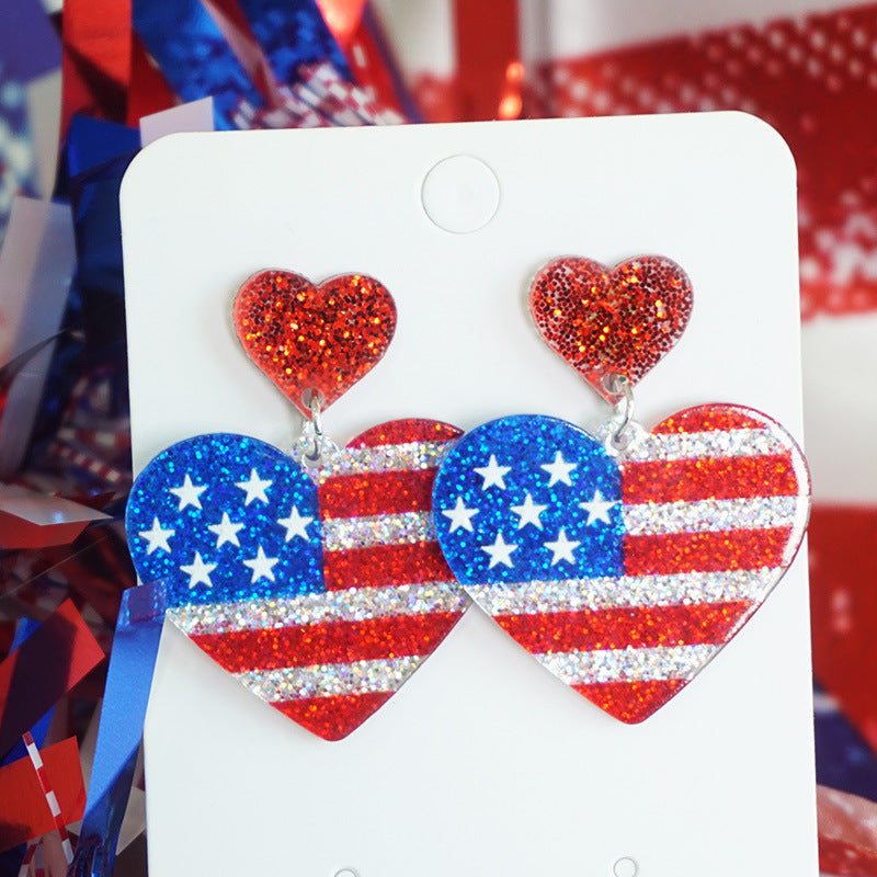 Holiday Party American Patriotic Glitter Earrings