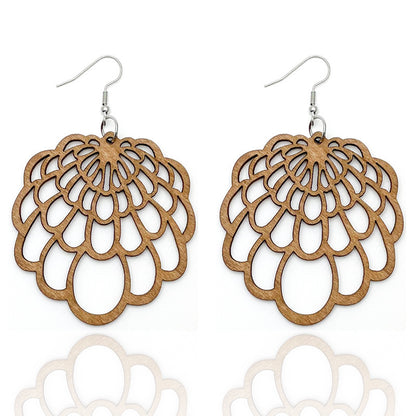 African Patterned Carved Geometric Wooden Earrings