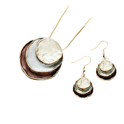 Three-Layer Ring Hollow Pendant Earrings And Necklace Set