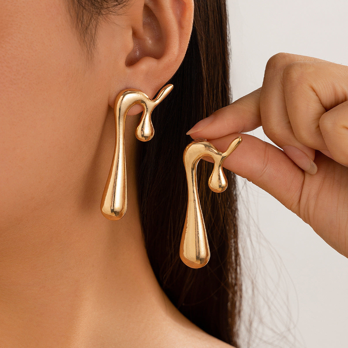 Irregular Silver Gold Water Drop and Fan Shaped Earrings