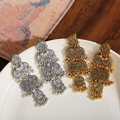 Nepal Inspired Exaggerated Gold Silver Dangle Earrings