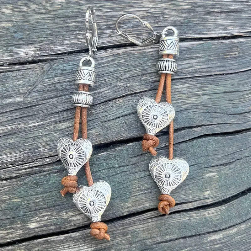 Bohemian Rope and Hearts Pendant Earrings