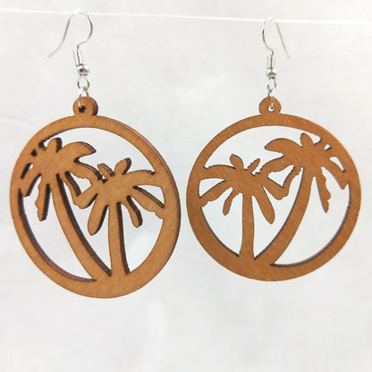 African Patterned Carved Geometric Wooden Earrings