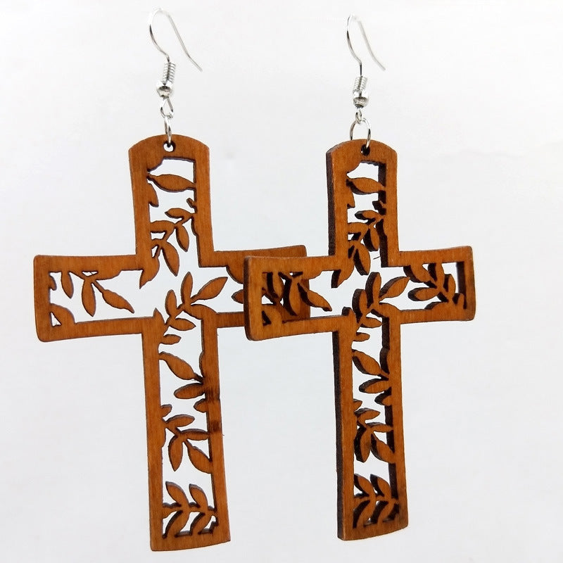 African Patterned Carved Geometric Wooden Earrings