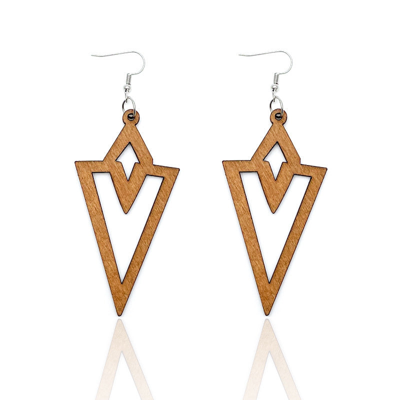 African Patterned Carved Geometric Wooden Earrings