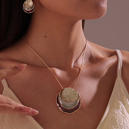 Three-Layer Ring Hollow Pendant Earrings And Necklace Set