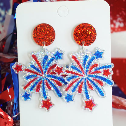 Holiday Party American Patriotic Glitter Earrings