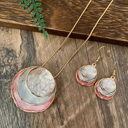 Three-Layer Ring Hollow Pendant Earrings And Necklace Set