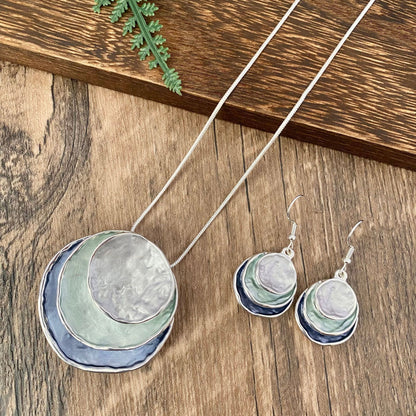 Three-Layer Ring Hollow Pendant Earrings And Necklace Set