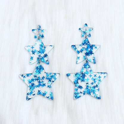 Acrylic Multi-Colored Stars and Stripes Dangle Earrings