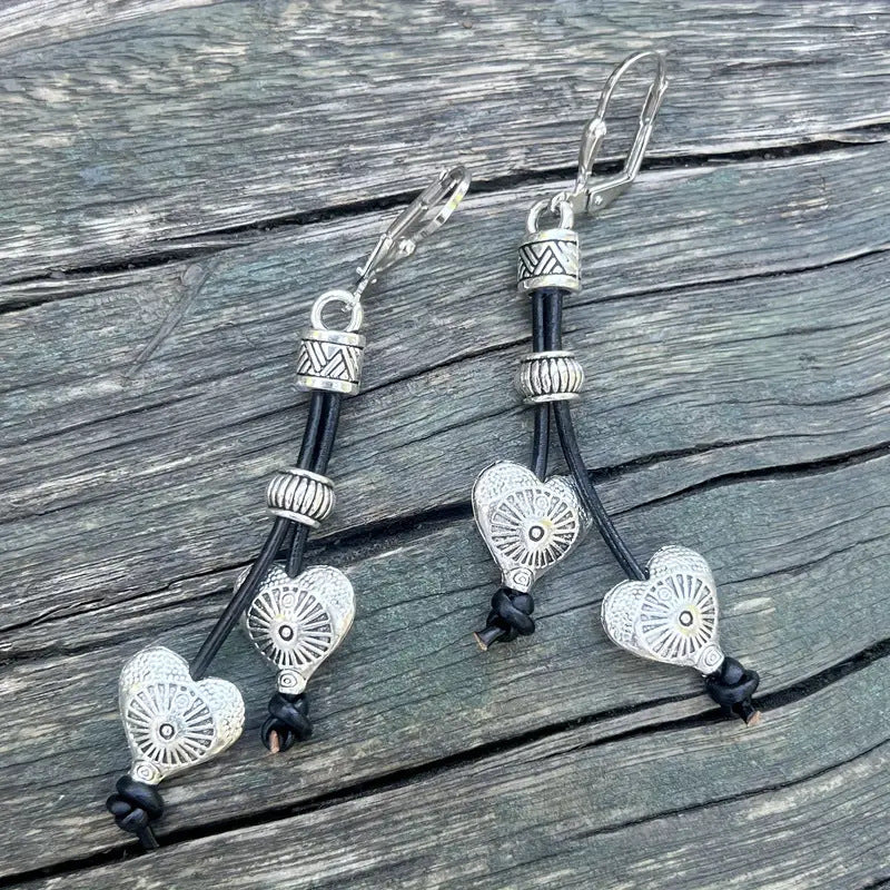 Bohemian Rope and Hearts Pendant Earrings