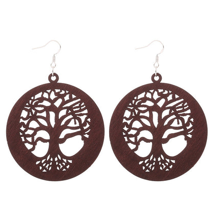 African Patterned Carved Geometric Wooden Earrings