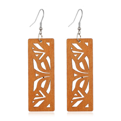 African Patterned Carved Geometric Wooden Earrings