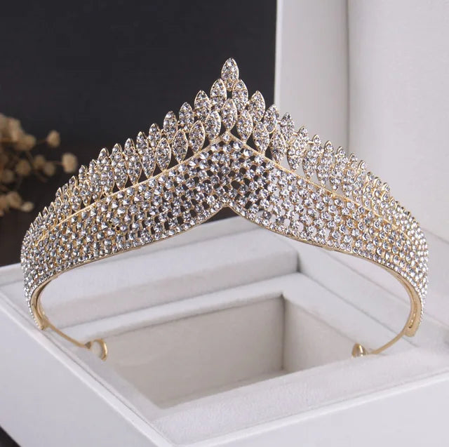 Baroque Vintage Gold Crystal Bridal Tiara Necklace Earring Sets
