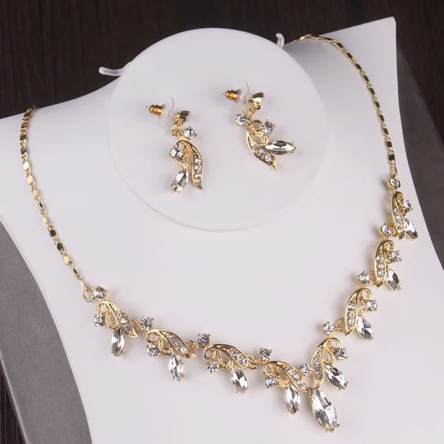 Baroque Vintage Gold Crystal Bridal Tiara Necklace Earring Sets