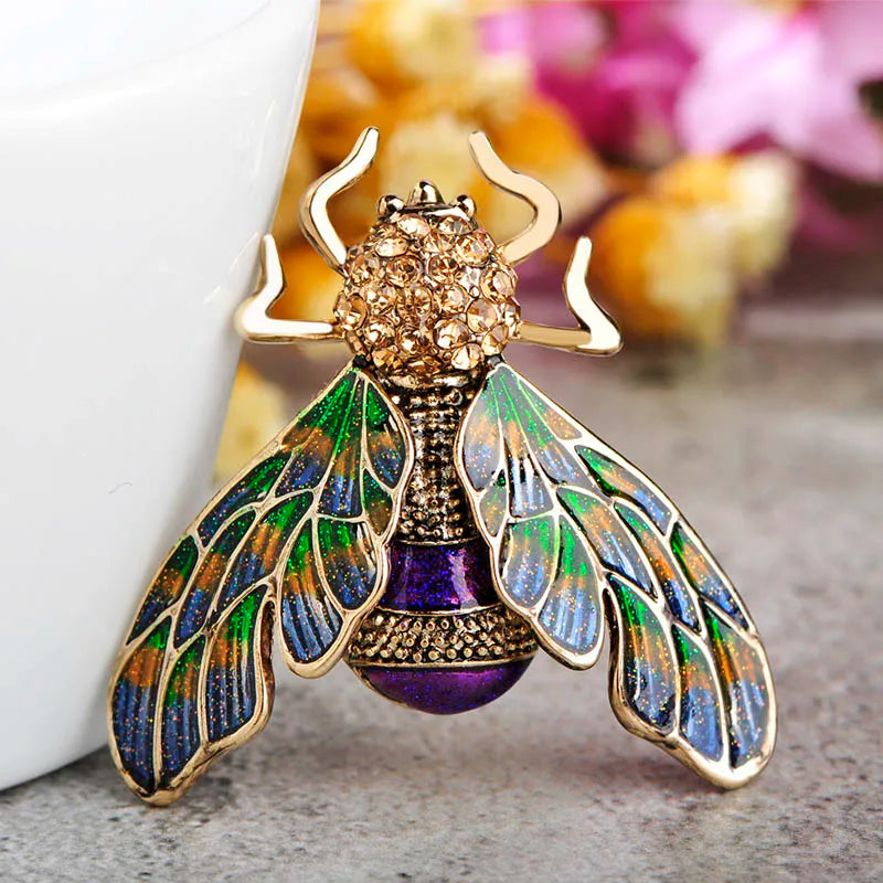 Beautiful Enamel Crystal Bee Brooches