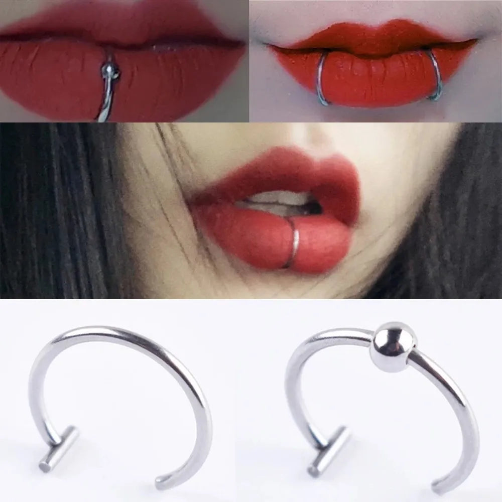 Punk Titanium Steel Non-Pierced Lip Ring 2pcs