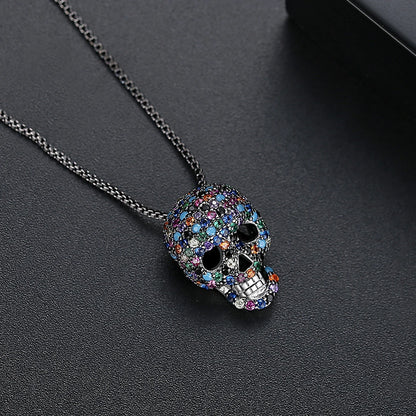 Multi-Color Cubic Zirconia Skull Necklace