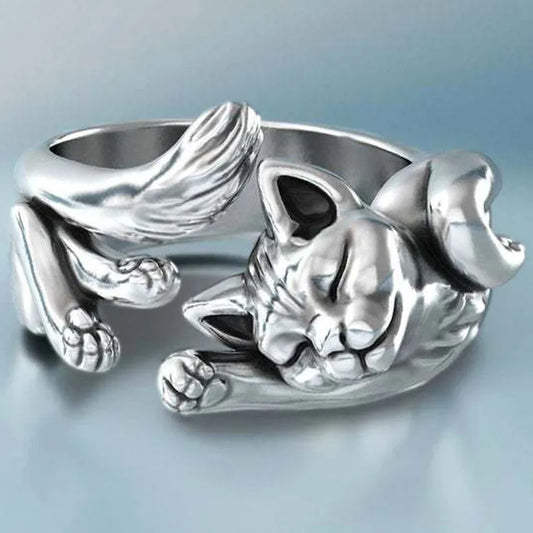 Silver Cat Resizable Ring