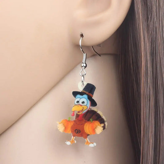 Bonsny Acrylic Thanksgiving Anime Turkey Earrings