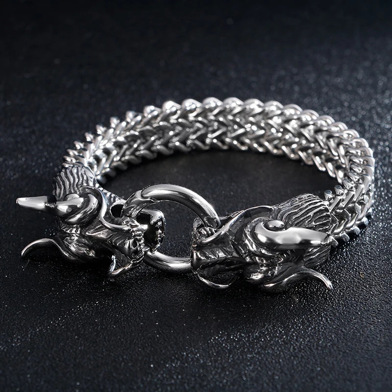 Silver and Black Stainless Steel Dragon Wrist Wrap