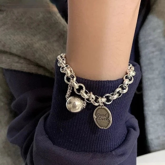 Sterling Silver Balland Chain  Bracelet with Charms