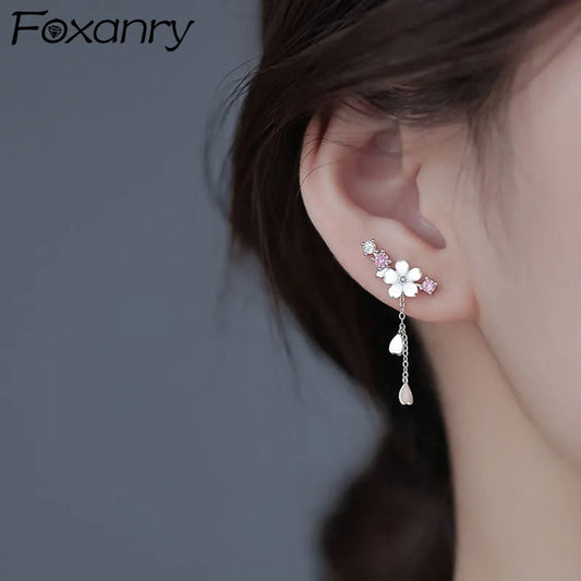 Delicate Silver Acrylic Floral Studs