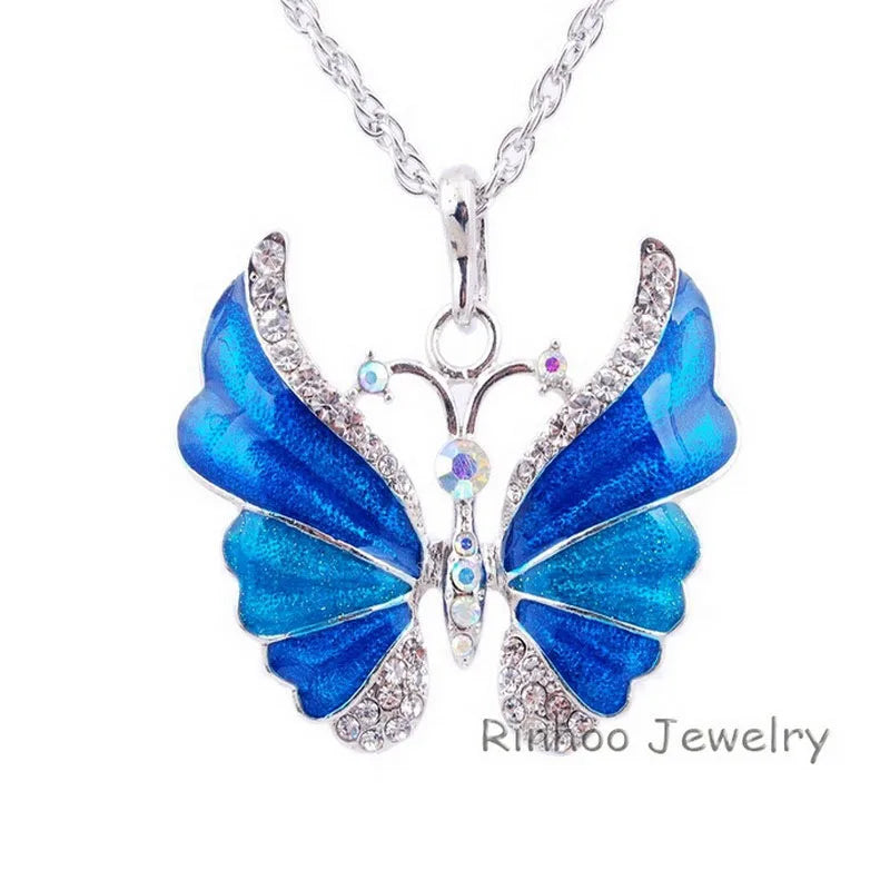 Tibetan Butterfly Enamel Butterfly Pendant Necklaces