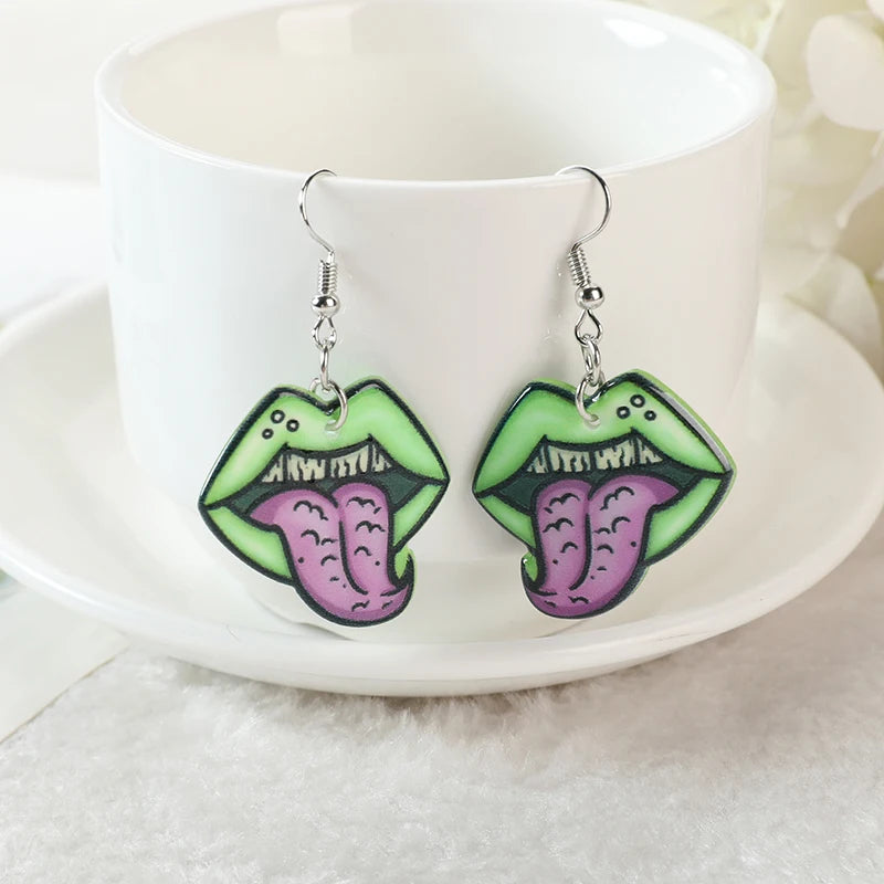 Zombie Brain Heart Mouth Eyeball and Tombstone Acrylic Drop Earrings