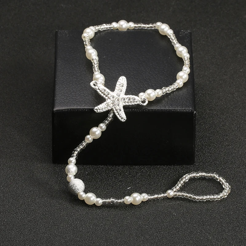 Bohemian Silver Pearl Toe Foot Anklet