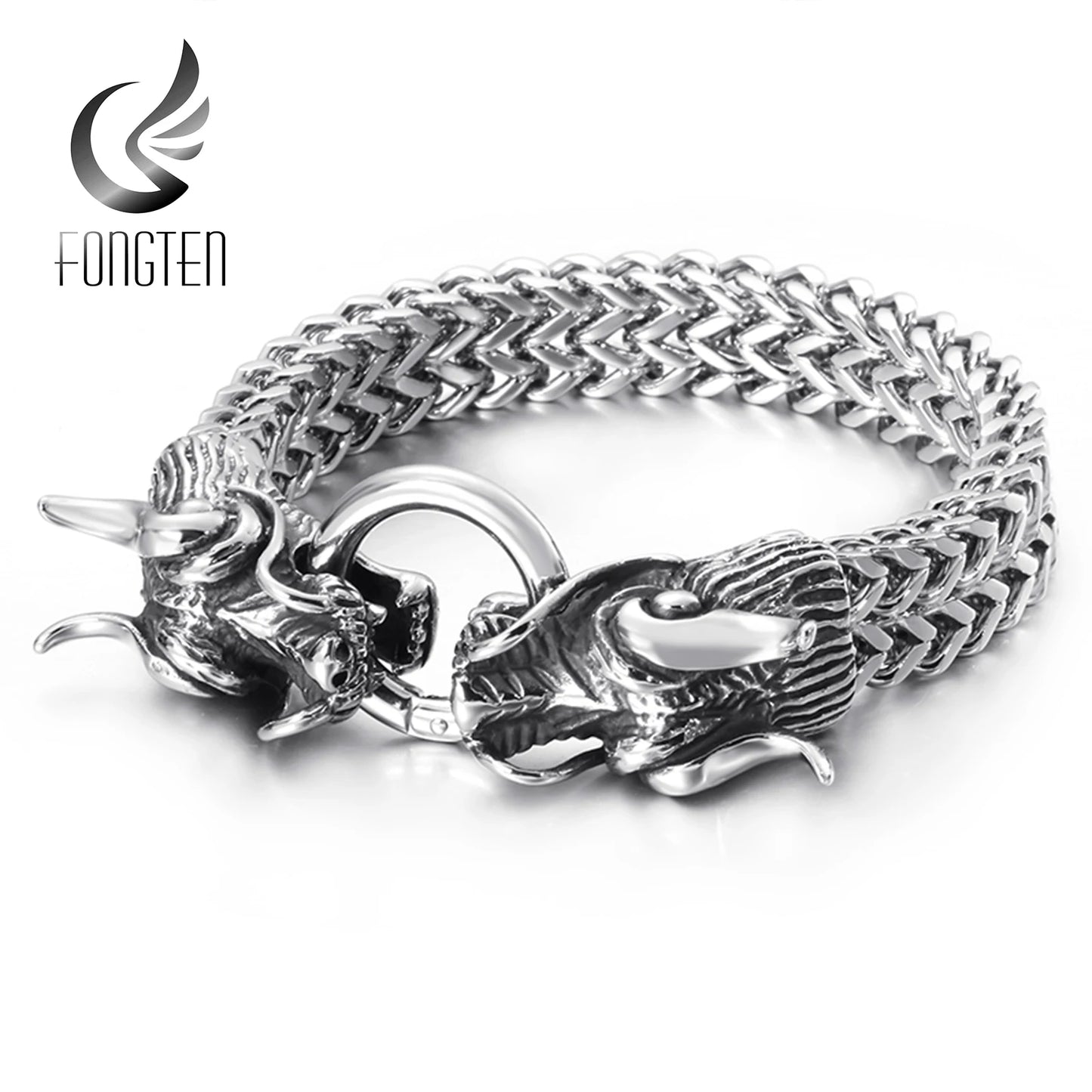 Silver and Black Stainless Steel Dragon Wrist Wrap