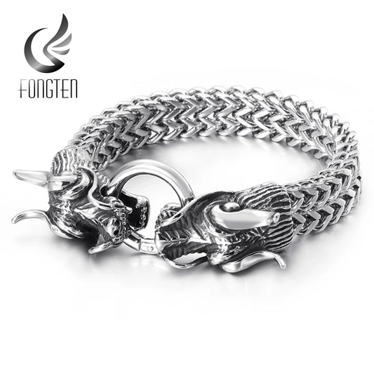 Silver and Black Stainless Steel Dragon Wrist Wrap