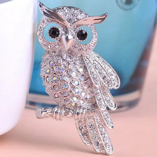 Vintage Colorful Owl Crystal Brooches