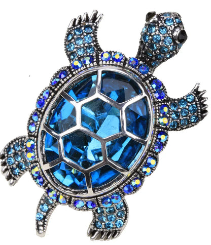 Turtle Tortoise Silver and Gold Crystal Brooches