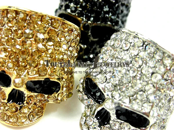 Crystal Black Silver Gold Skull Rings