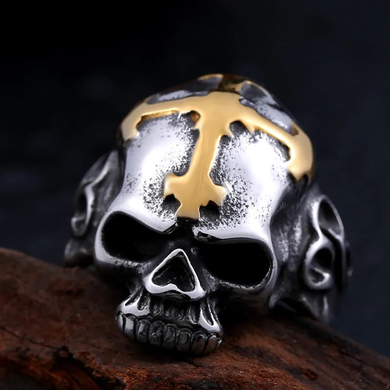 Punk Biker Cross Skull Stainless Steel Skeleton Ring