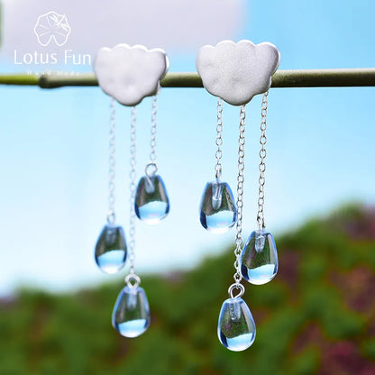 Sterling Silver Natural Crystal Cloud Long Tassel Drop Earrings