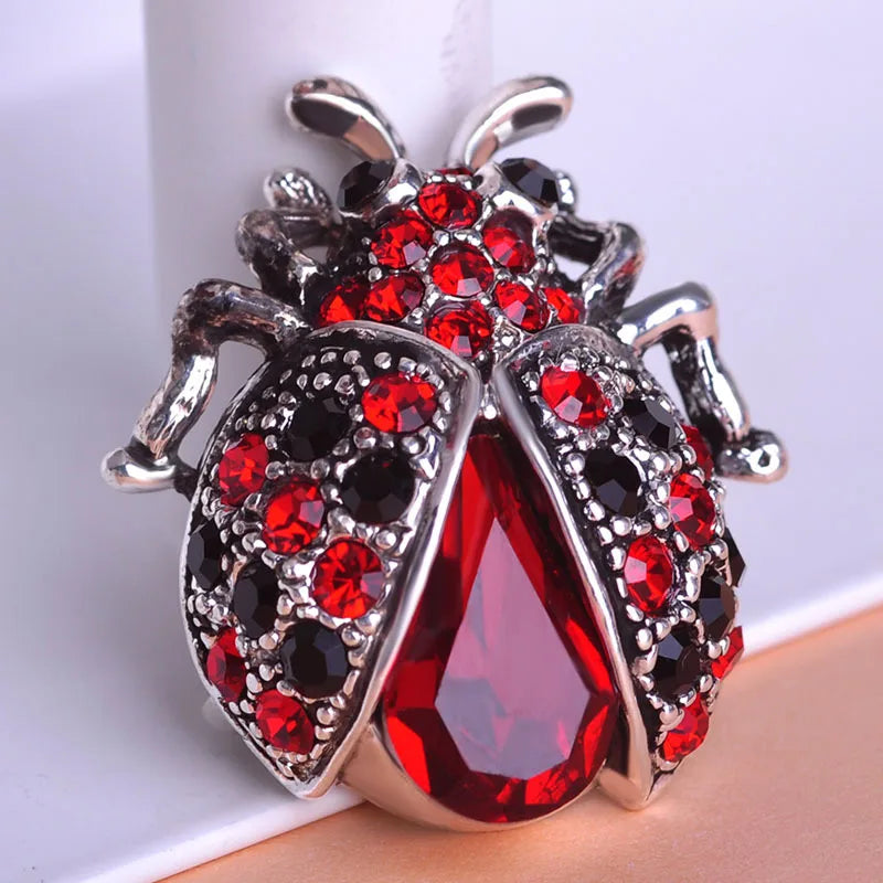 Silver Red Black Crystals Ladybug Scarf Clip